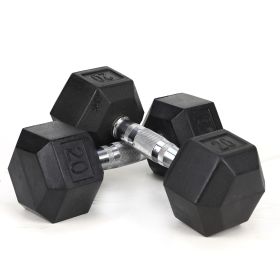 20LB×2piece HDRS Rubber Coated Solid Cast Iron Dumbbell with Contoured Chrome Handle, Hexagon Head