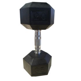 35LB×1piece HDRS Rubber Coated Solid Cast Iron Dumbbell with Contoured Chrome Handle, Hexagon Head