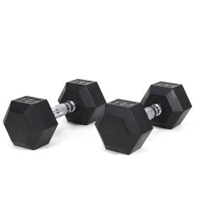 25LB×2piece HDRS Rubber Coated Solid Cast Iron Dumbbell with Contoured Chrome Handle, Hexagon Head