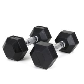 15LB×2piece HDRS Rubber Coated Solid Cast Iron Dumbbell with Contoured Chrome Handle, Hexagon Head