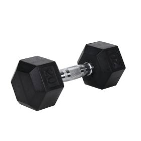 20LB×1piece HDRS Rubber Coated Solid Cast Iron Dumbbell with Contoured Chrome Handle, Hexagon Head