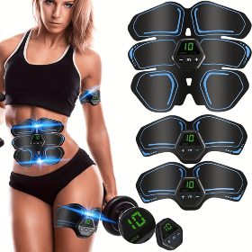 ABS Stimulator, Ab Trainer, EMS Muscle Stimulator LCD Screen Muscle Stimulator USB Rechargeable Por (Color: Blue)