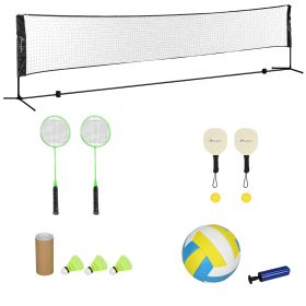 Soozier 17ft Portable All-in-One Badminton Set, Pickleball and Volleyball Net, Height Adjustable Outdoor Sports Set for Backyard Beach Driveway Games (Color: as Pic)