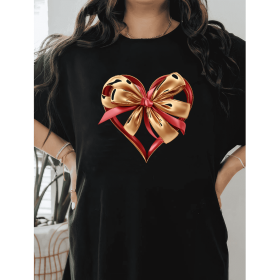 Casual Women's Cotton T-Shirt with Bow Detail - Trendy and Comfortable for Every Season (Style: 90)