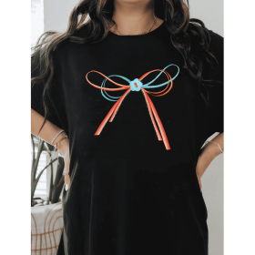Casual Women's Cotton T-Shirt with Bow Detail - Trendy and Comfortable for Every Season (Style: 471)