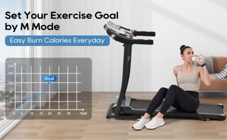 Folding Treadmill Electric Running Machine 2.5HP Motor 300LBS Weight Capacity Walking Jogging Machine with 3 Level Incline 12 Preset Programs for Home (Color: as Pic)