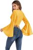 Women's Sexy Tie Up Crop Top Ladies Flared Sleeve Deep V Neck Casual Basic T Shirt