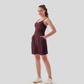 One Piece Short Style' Waist Pleats (Option: Wine Red-XL)
